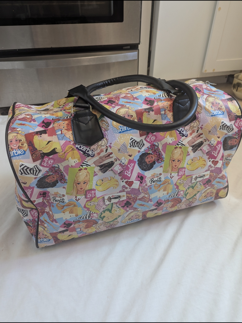 rare Barbie 50th Anniversary "Generations of Dreams" multi-print duffel bag feat